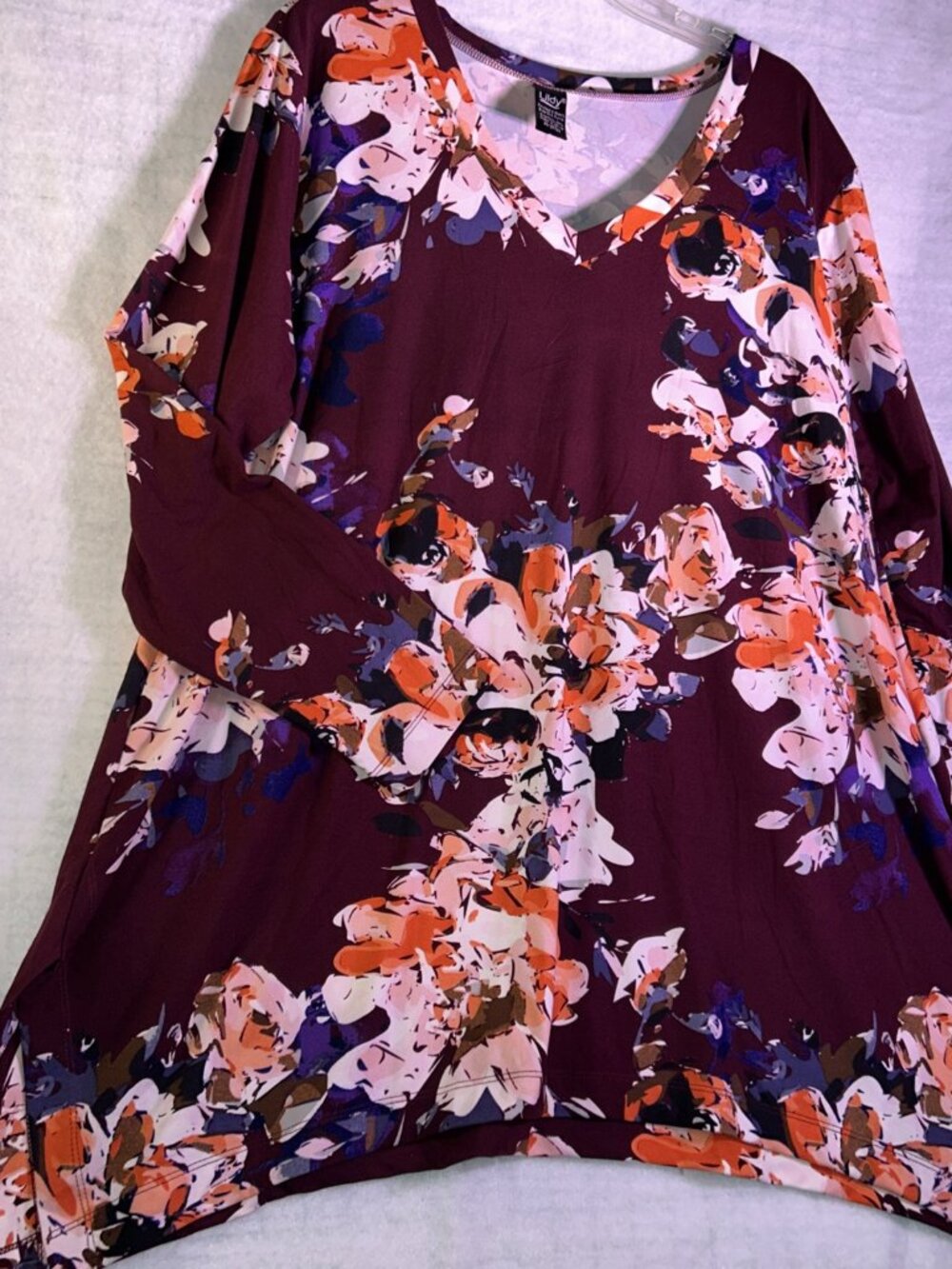 Lildy Women plus size 2XL-3XL Maroon/orange &peach handkerchief tunic Comfy